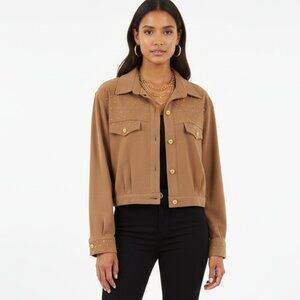 Lorraine Wardy Brown Vintage Embellished  Studded Zip Up Jacket S